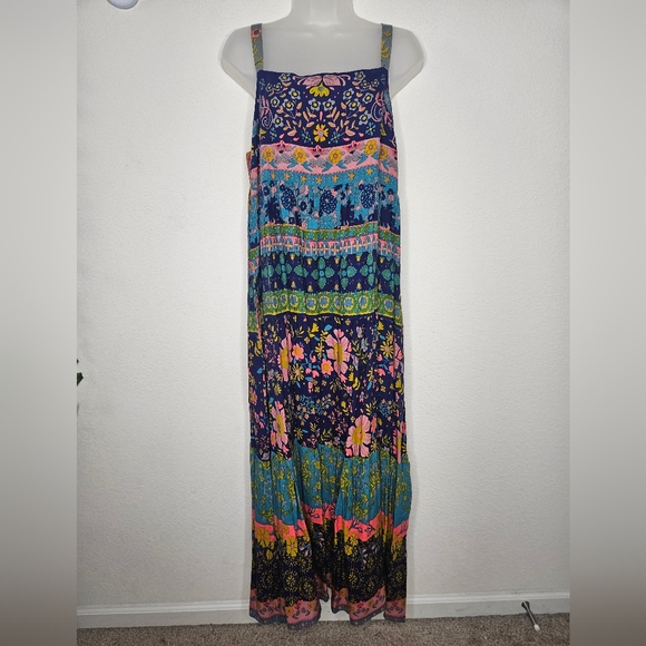 NWT Natural Life Bohemian Rainbow Floral Smocked Back Floral Tricia Maxi Dress - Picture 4 of 12